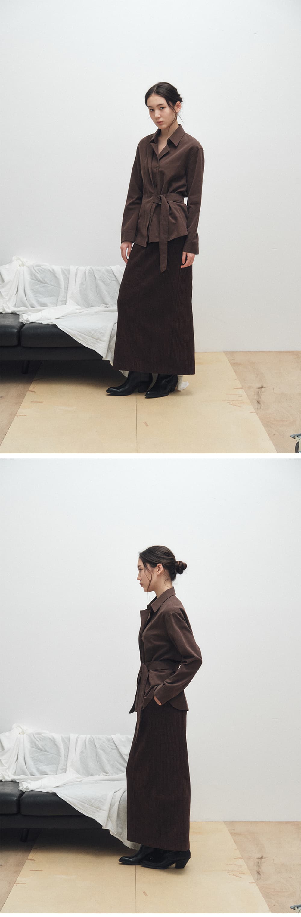 Belted Trench Shirt (Brown) — vue 3