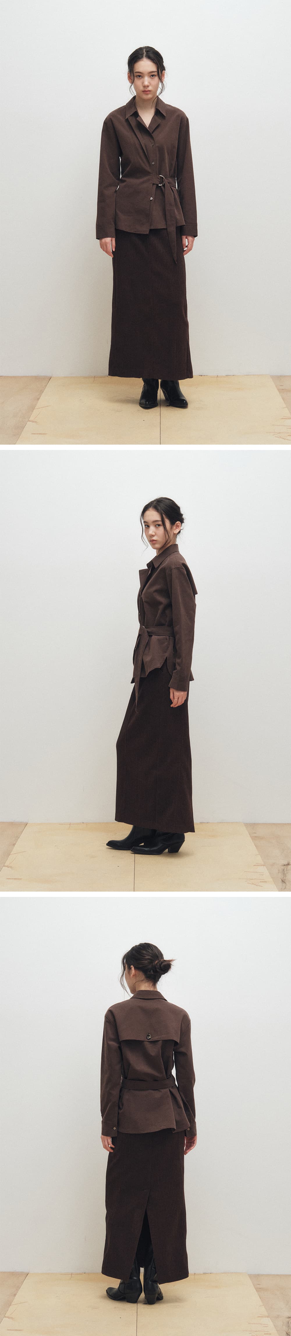 Belted Trench Shirt (Brown) — vue 4