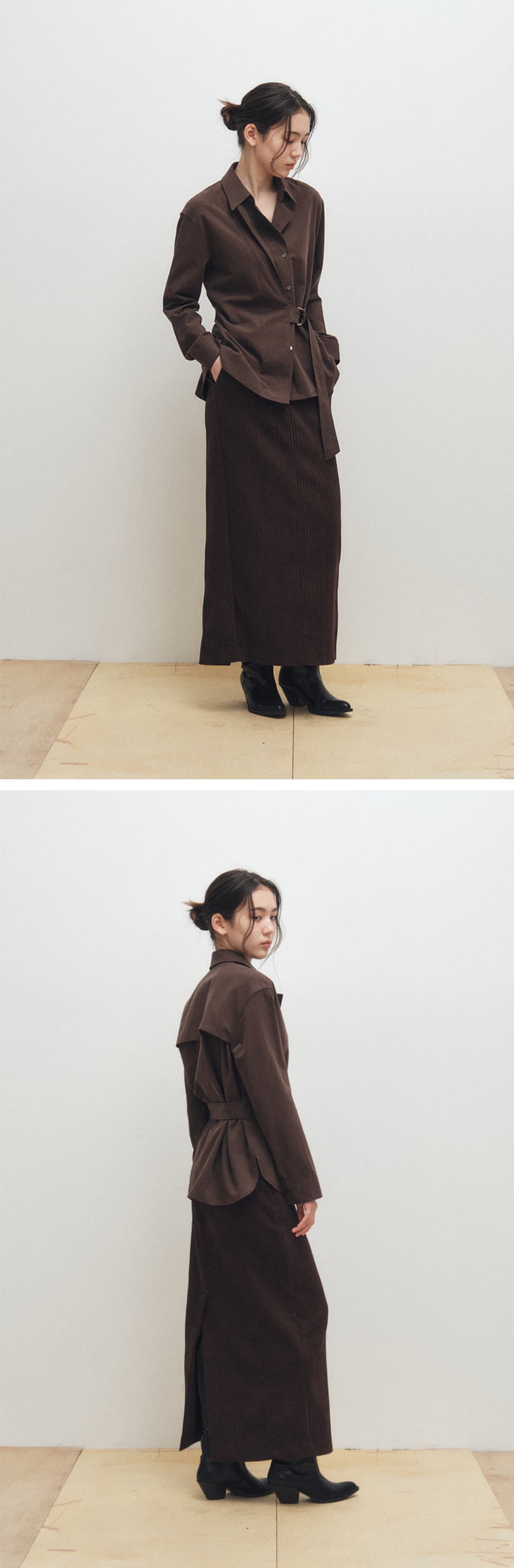 Belted Trench Shirt (Brown) — vue 5