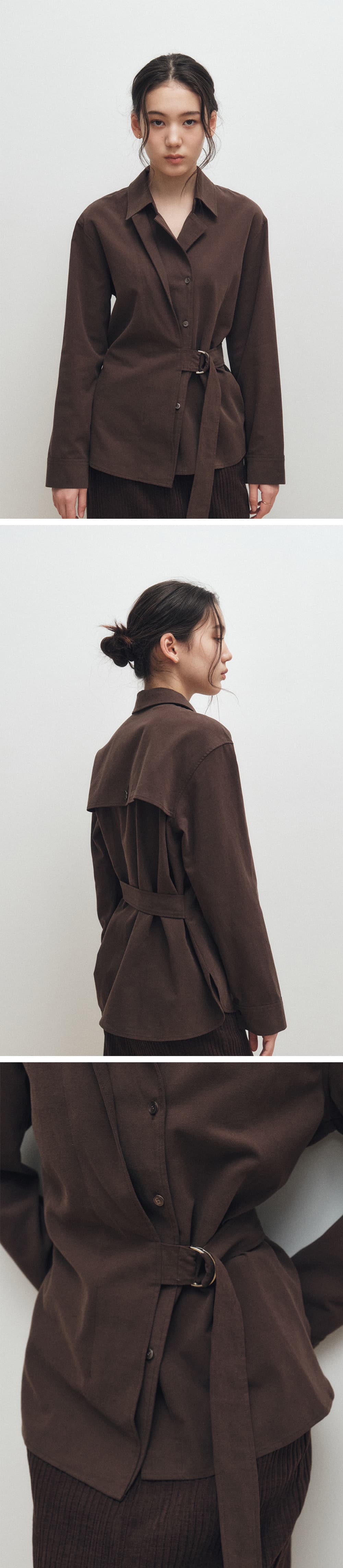 Belted Trench Shirt (Brown) — vue 6