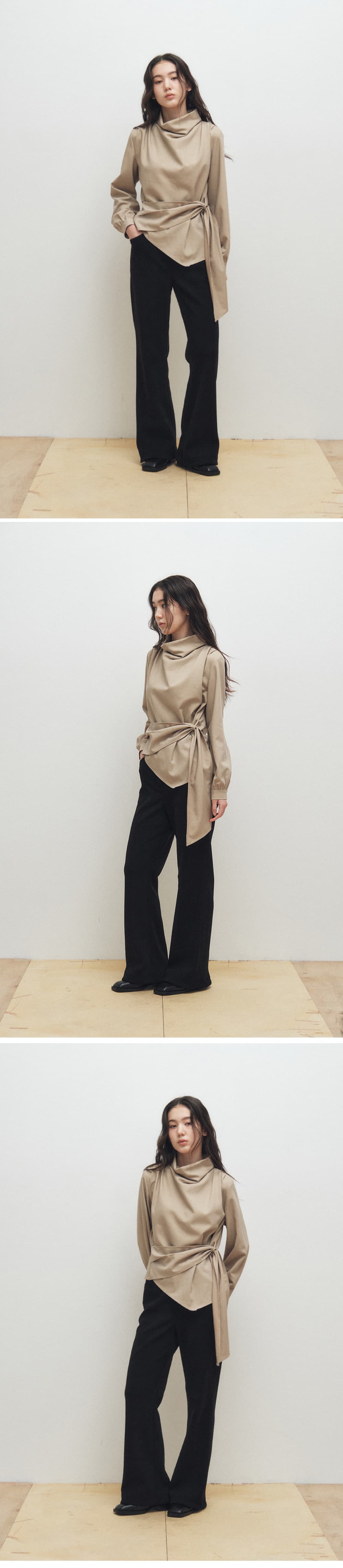 Cowl-Neck Wrap Blouse (Beige) — vue 5