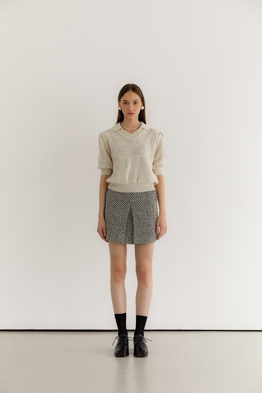 Checker Tweed Mini Skirt (Black)
