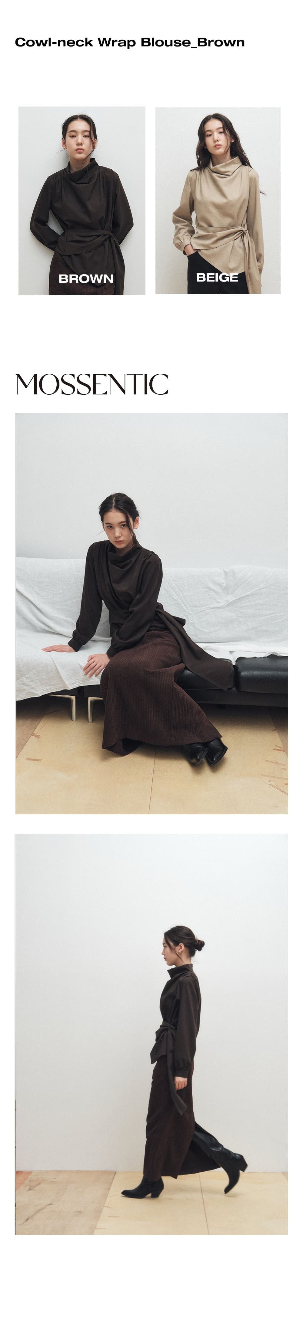 Cowl-Neck Wrap Blouse (Brown) — vue 2