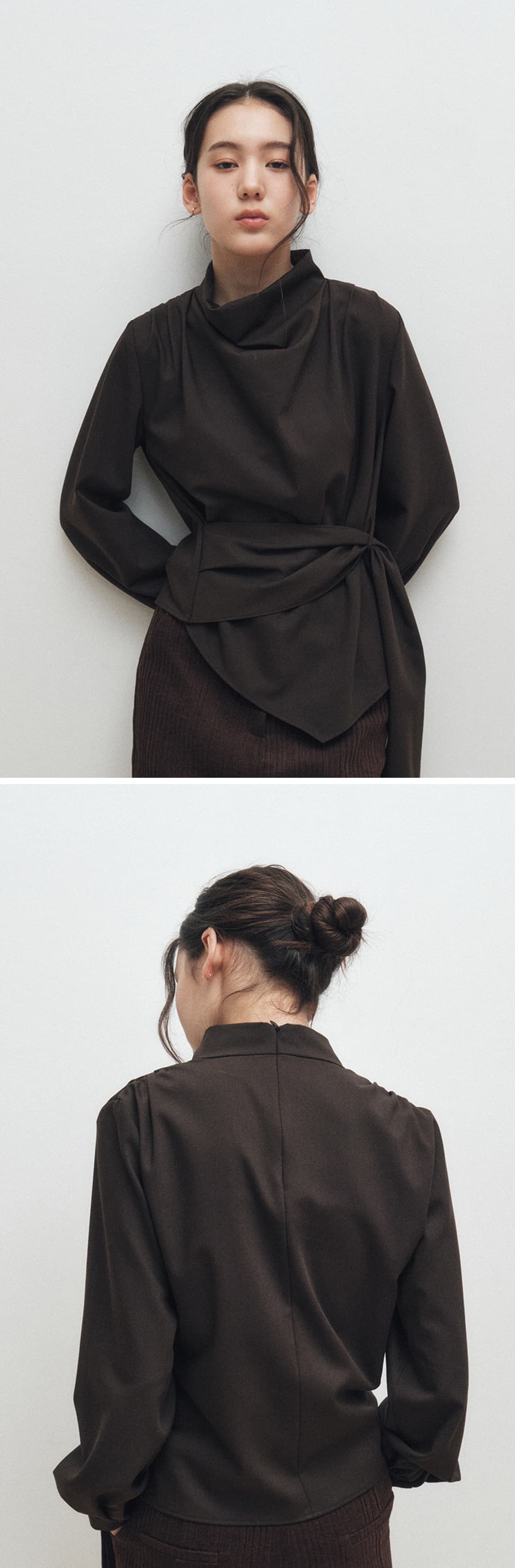 Cowl-Neck Wrap Blouse (Brown) — vue 5