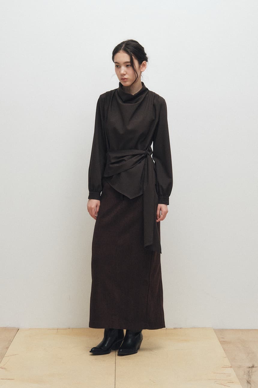 Cowl-Neck Wrap Blouse (Brown)