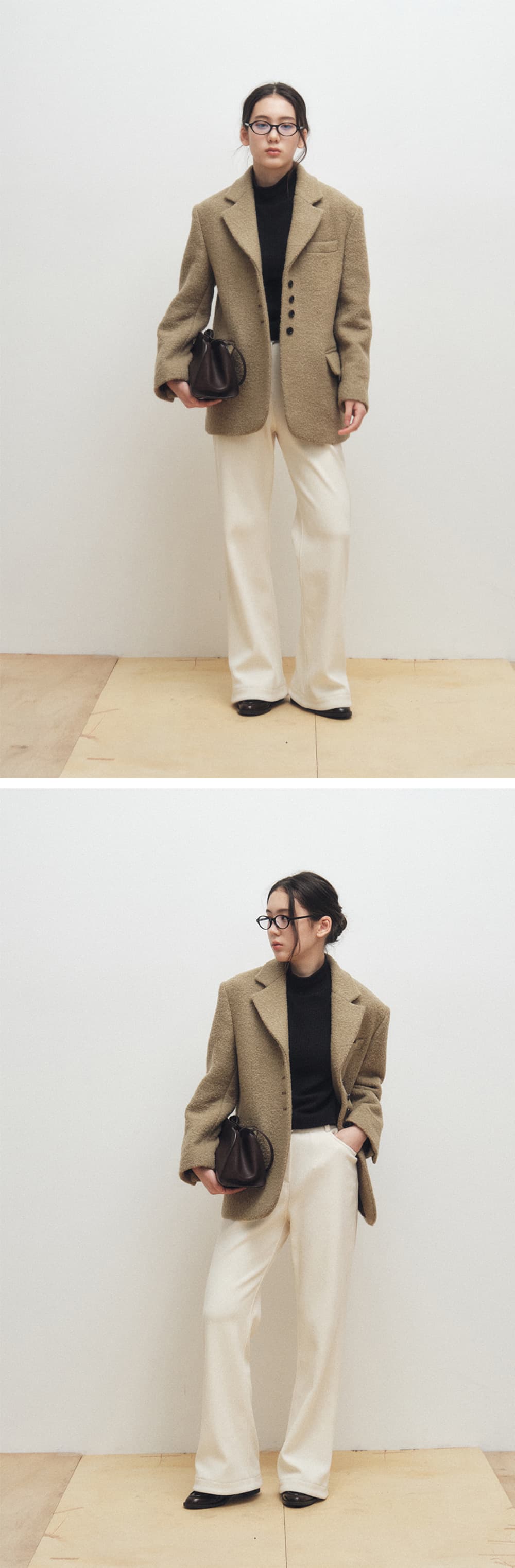 Oversized Wool Blazer Coat (Khaki Brown) — vue 3