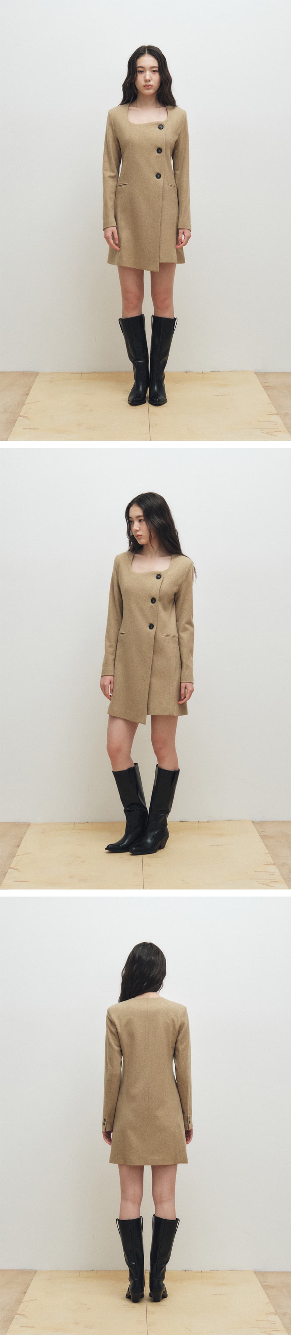 Square Neck Jacket Dress (Yellow Beige) — vue 3