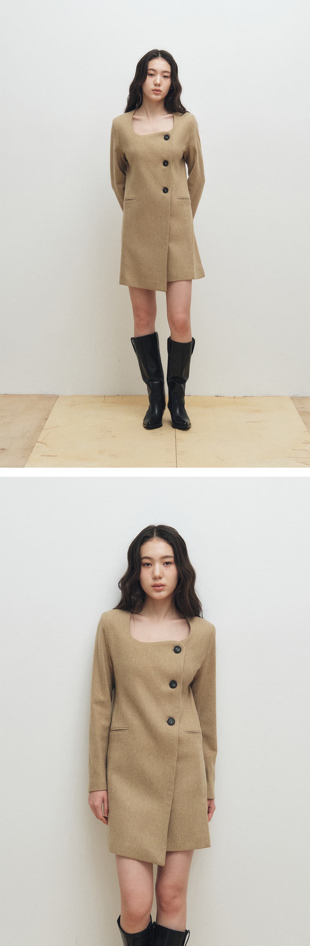 Square Neck Jacket Dress (Yellow Beige) — vue 4