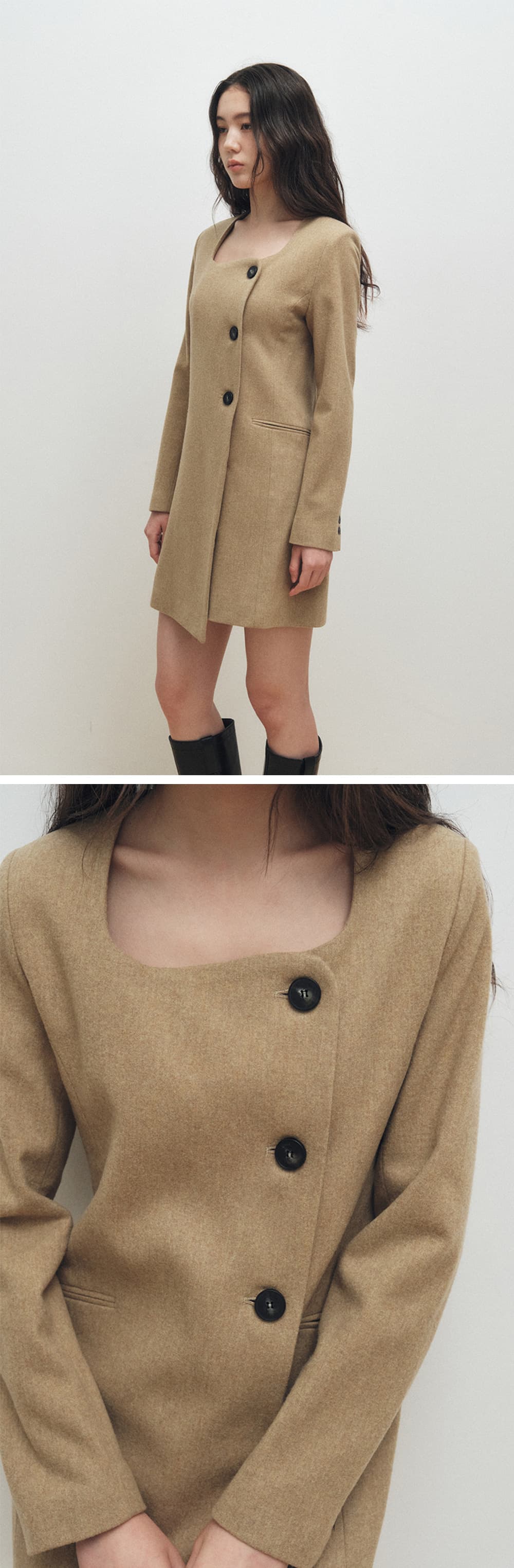 Square Neck Jacket Dress (Yellow Beige) — vue 5