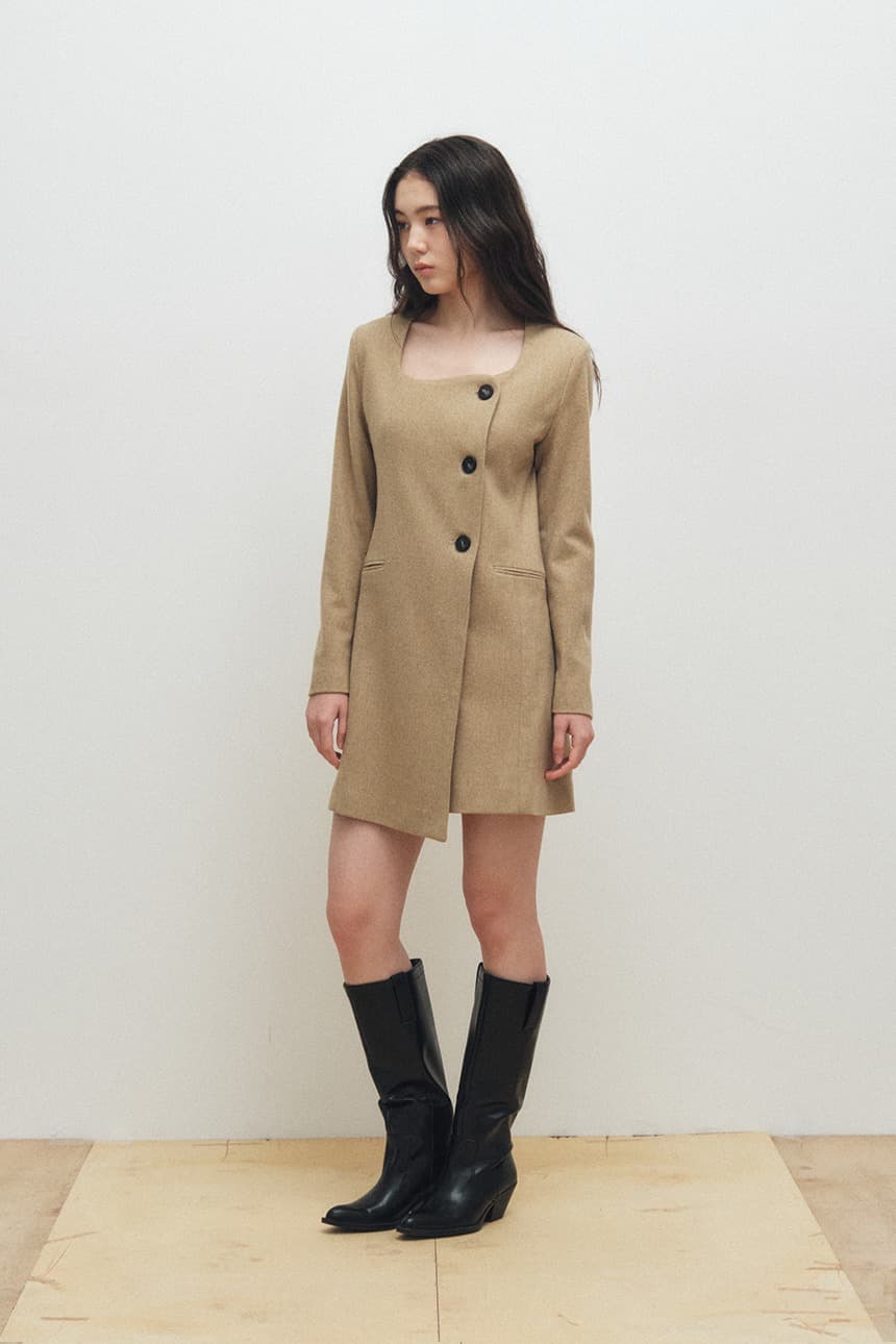 Square Neck Jacket Dress (Yellow Beige)