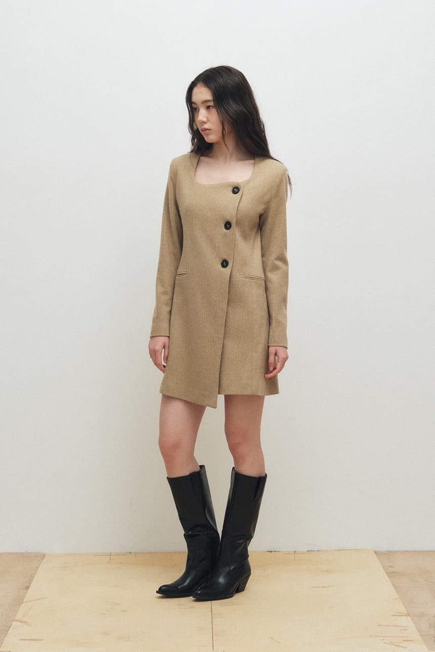 Square Neck Jacket Dress (Yellow Beige)