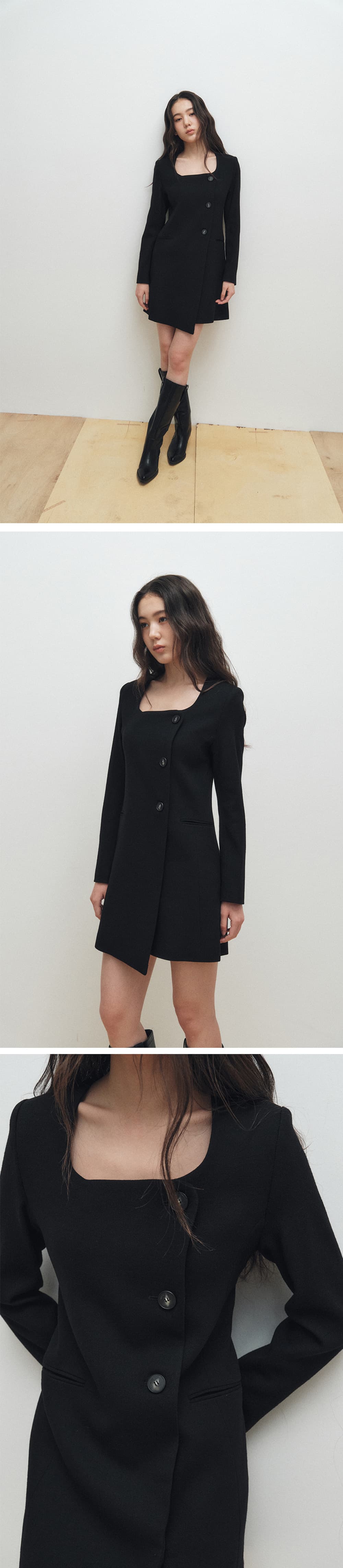 Square Neck Jacket Dress (Black) — vue 4