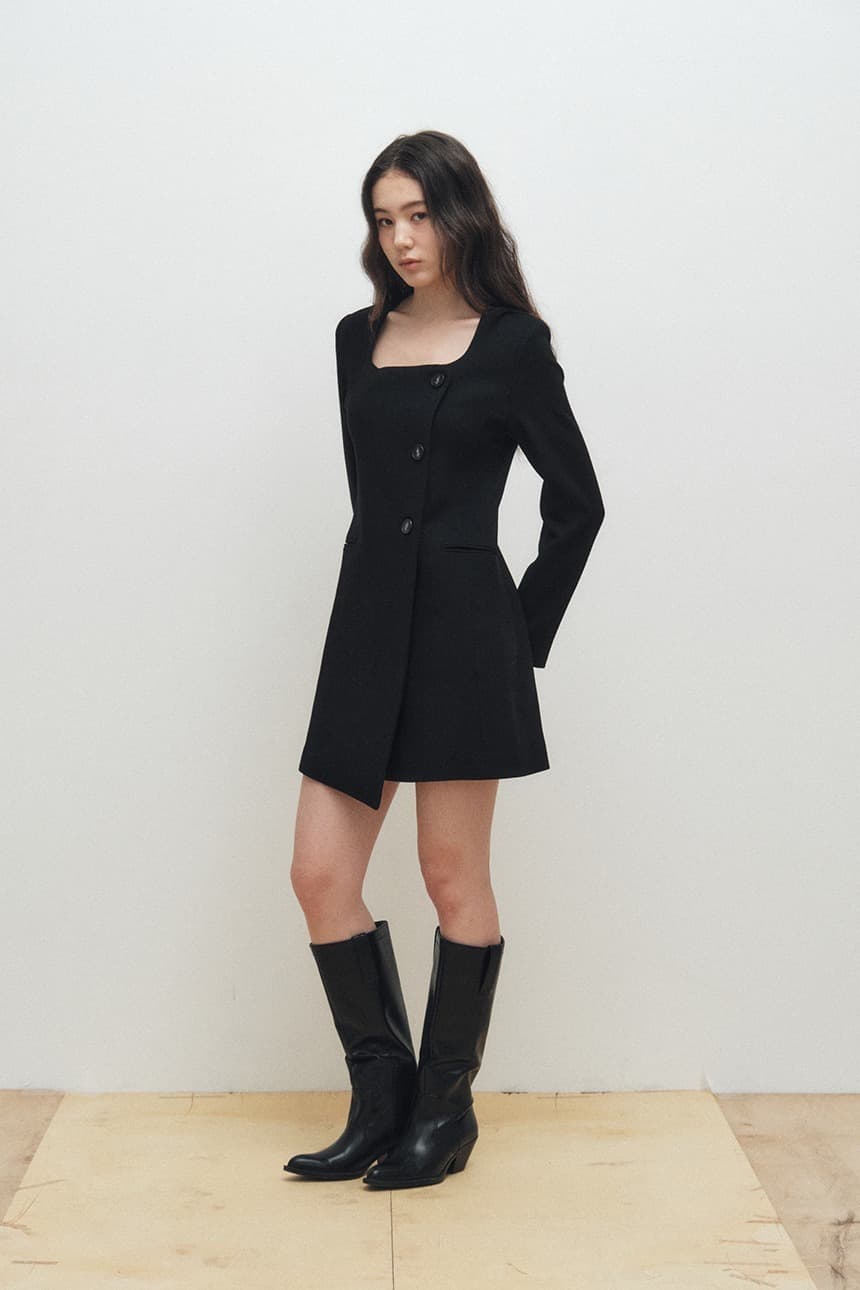 Square Neck Jacket Dress (Black)