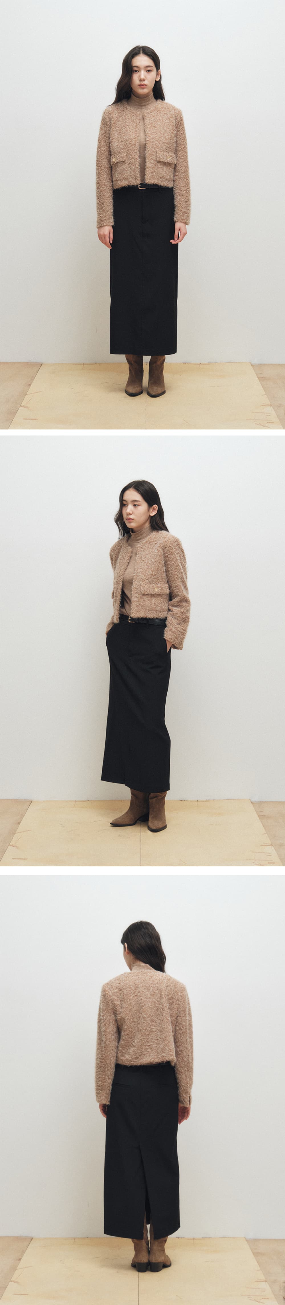 Soft Bouclé Cropped Cardigan (Brown) — vue 3