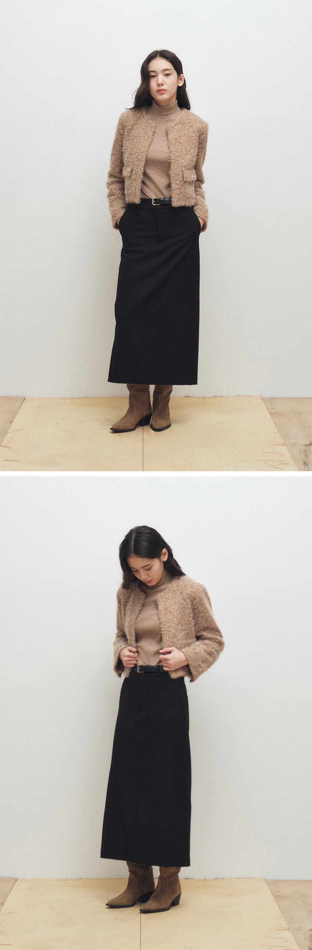 Soft Bouclé Cropped Cardigan (Brown) — vue 4
