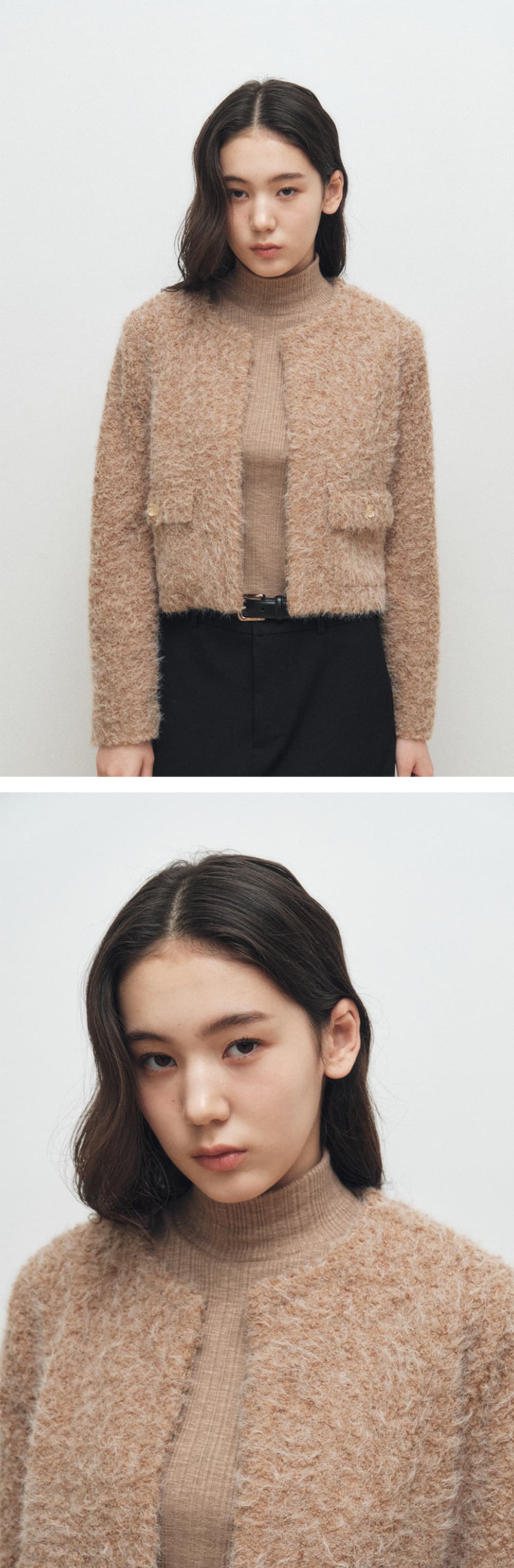 Soft Bouclé Cropped Cardigan (Brown) — vue 5