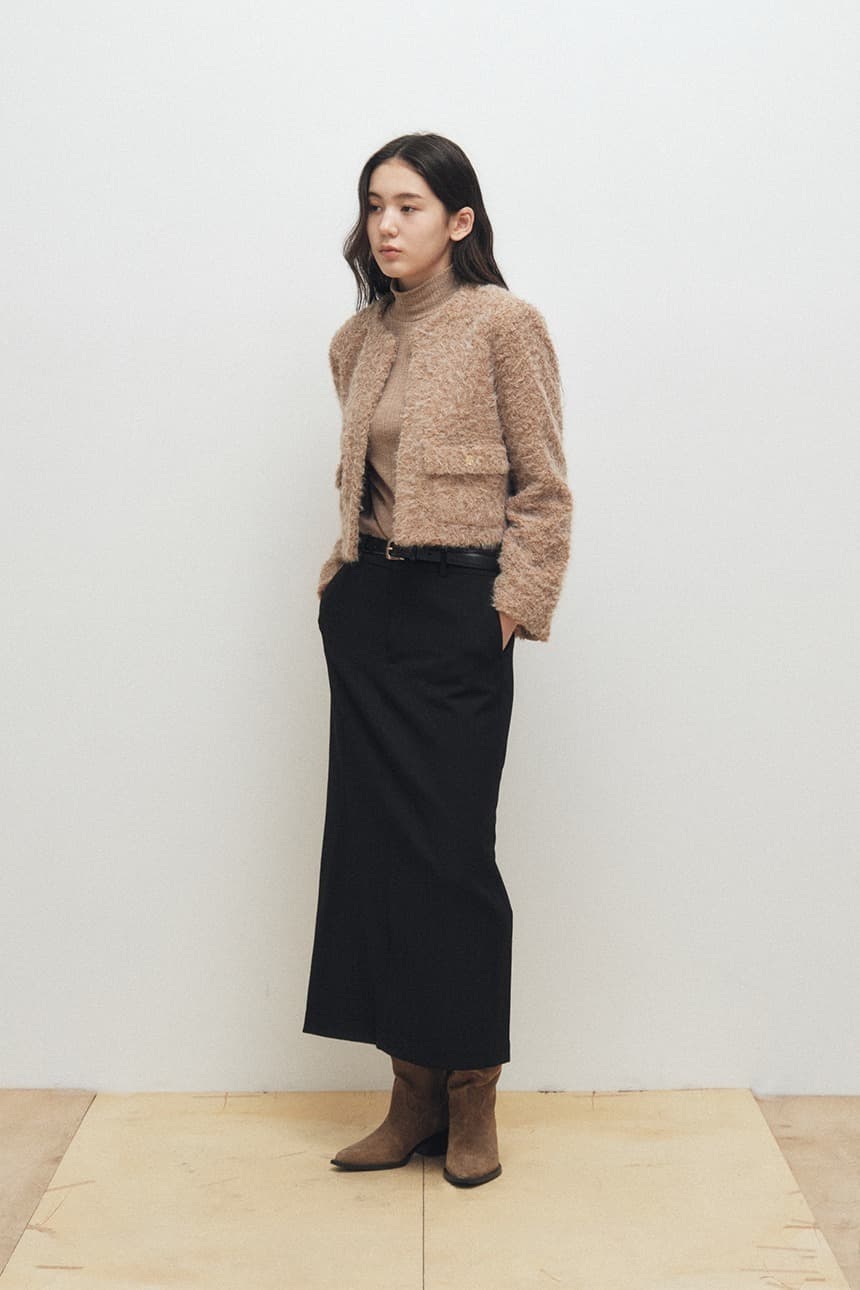Soft Bouclé Cropped Cardigan (Brown)