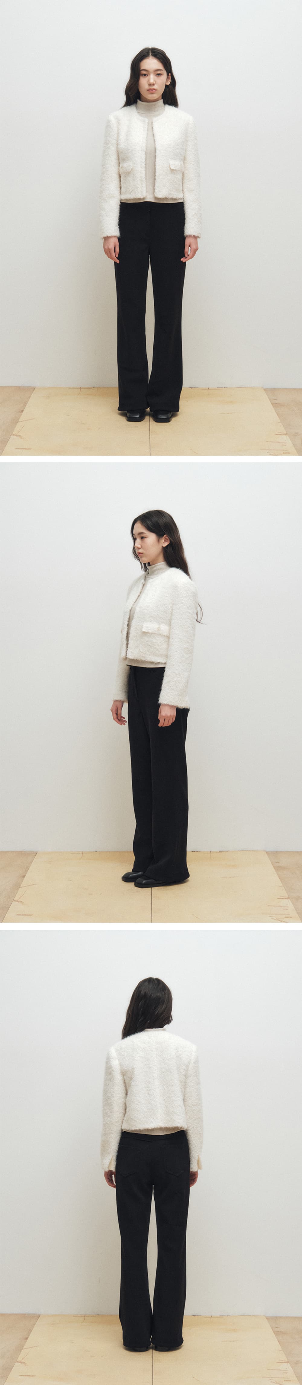 Soft Bouclé Cropped Cardigan (Ivory) — vue 4