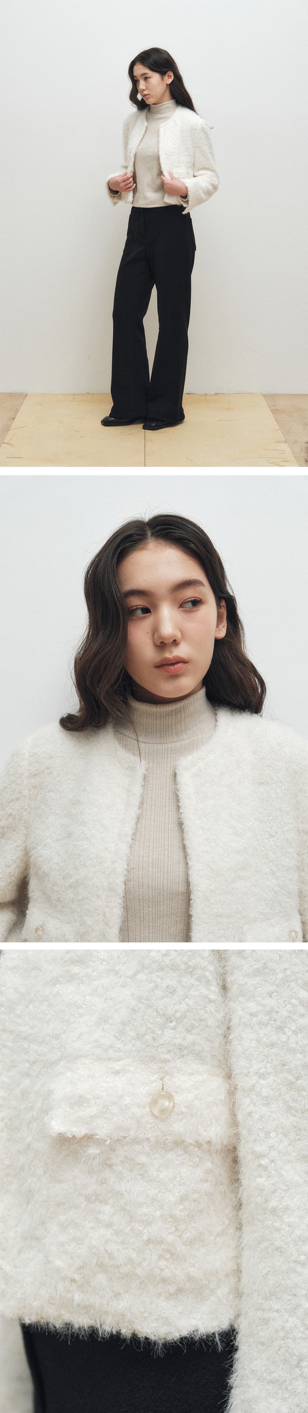Soft Bouclé Cropped Cardigan (Ivory) — vue 5