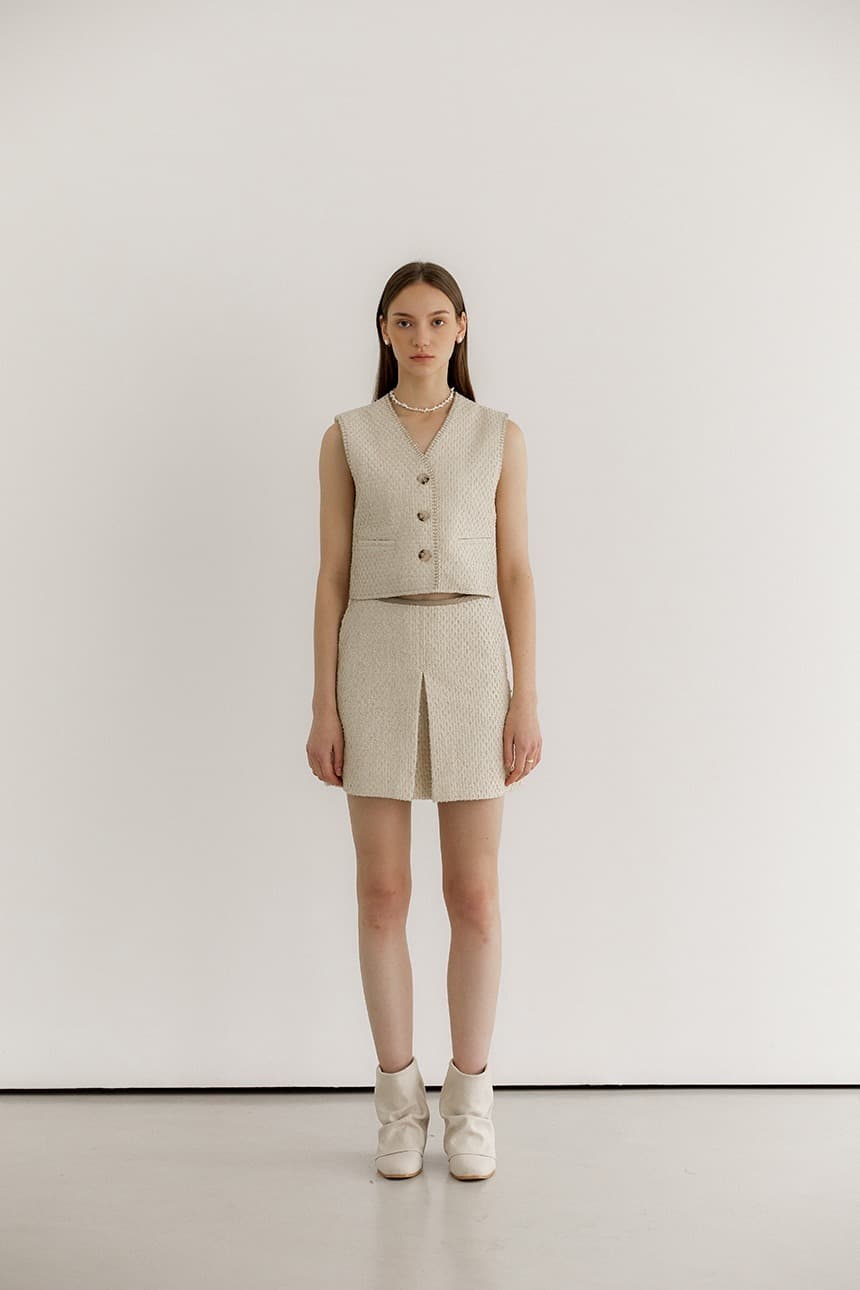 Checker Tweed Crop Vest (Natural)