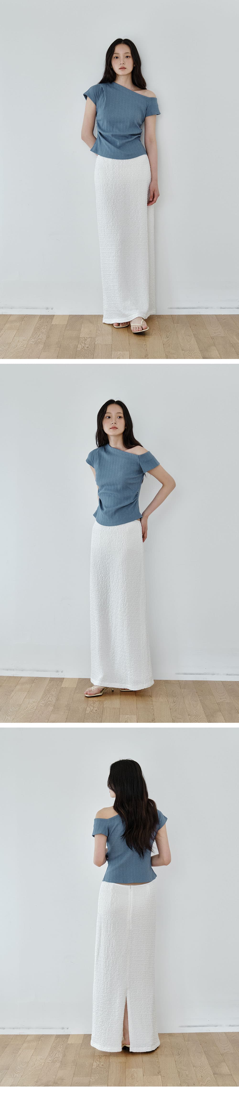 Crinkle Slim Long Skirt (Ivory) — vue 3