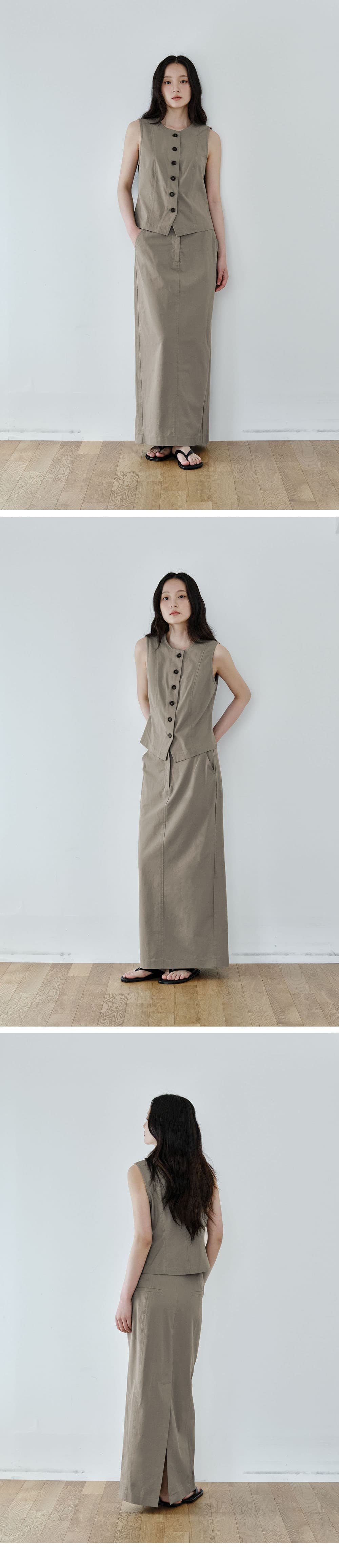 Essential Button Vest (Khaki) — vue 3