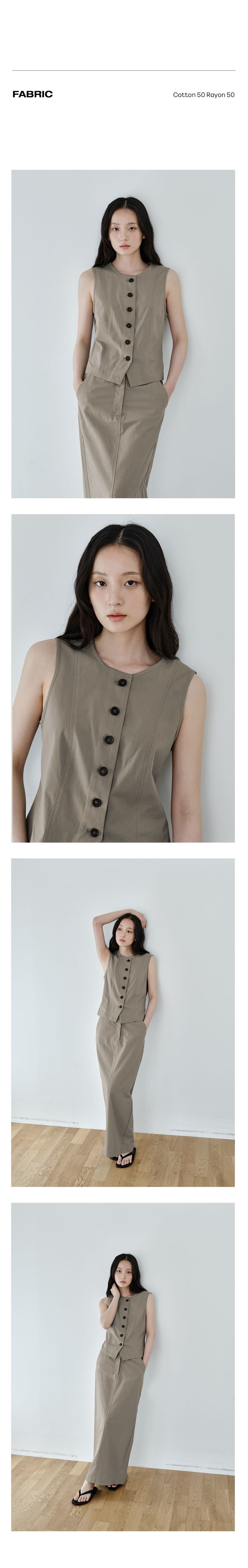 Essential Button Vest (Khaki) — vue 4