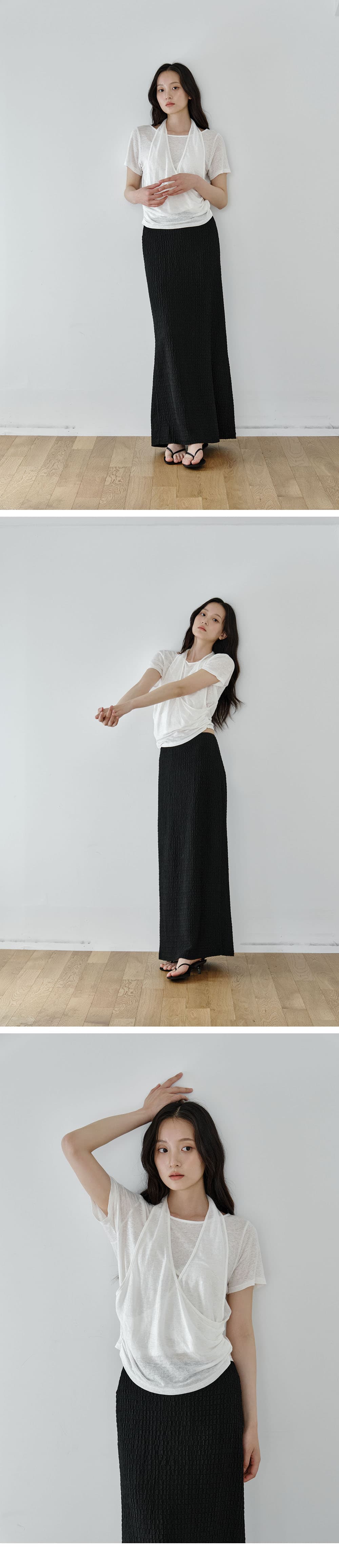 Layered Halter Drape T-Shirt (Ivory) — vue 3