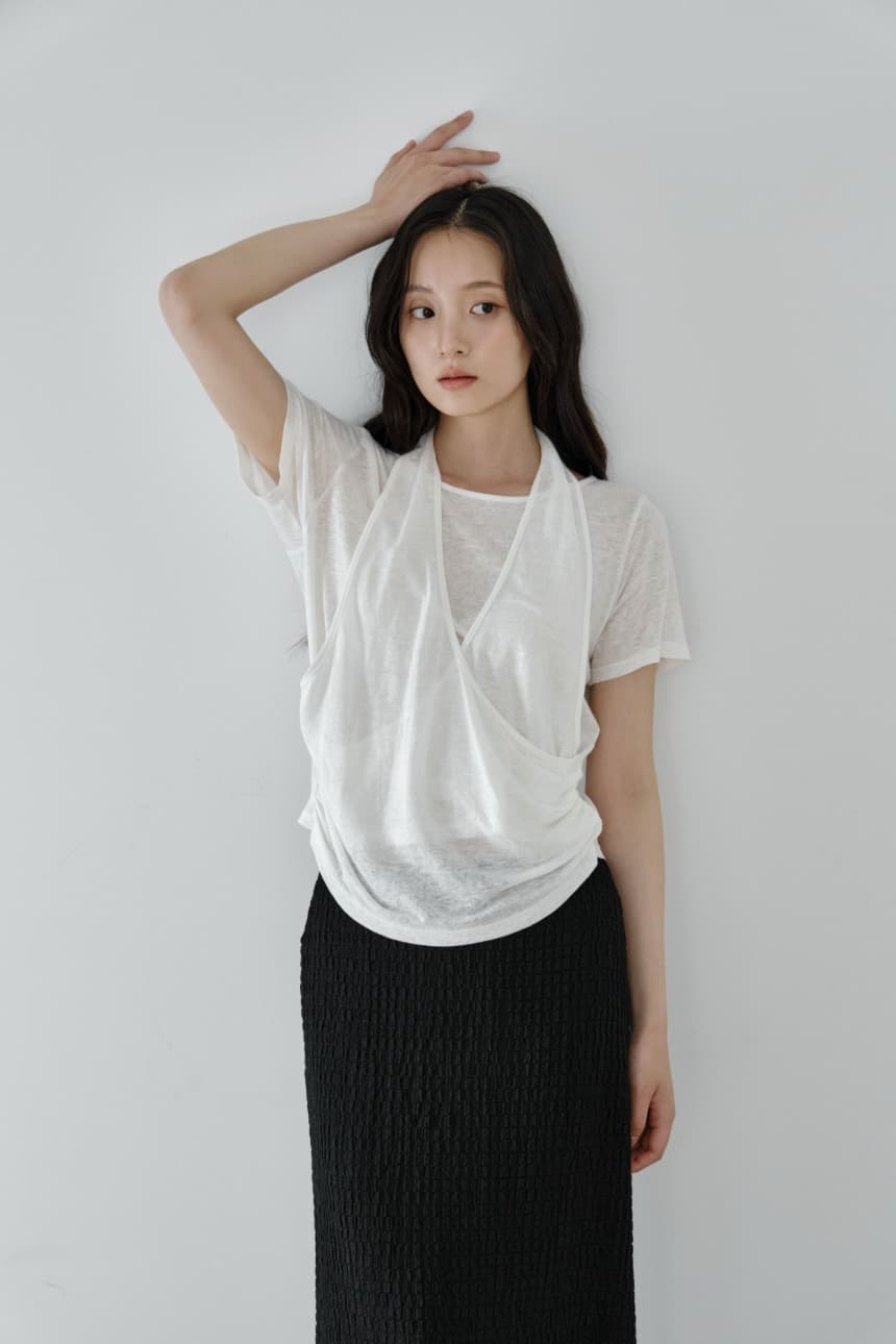 Layered Halter Drape T-Shirt (Ivory)