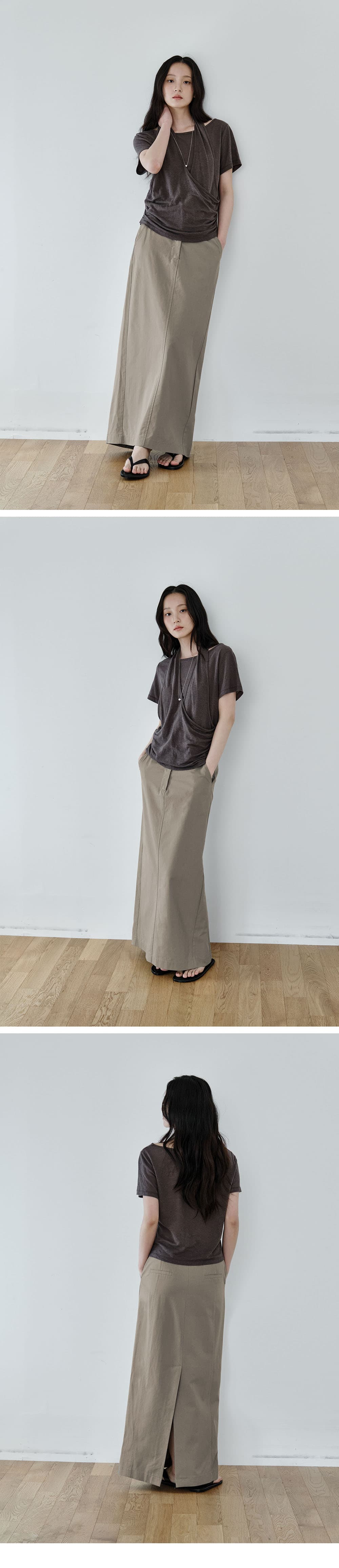 Layered Halter Drape T-Shirt (Charcoal) — vue 3