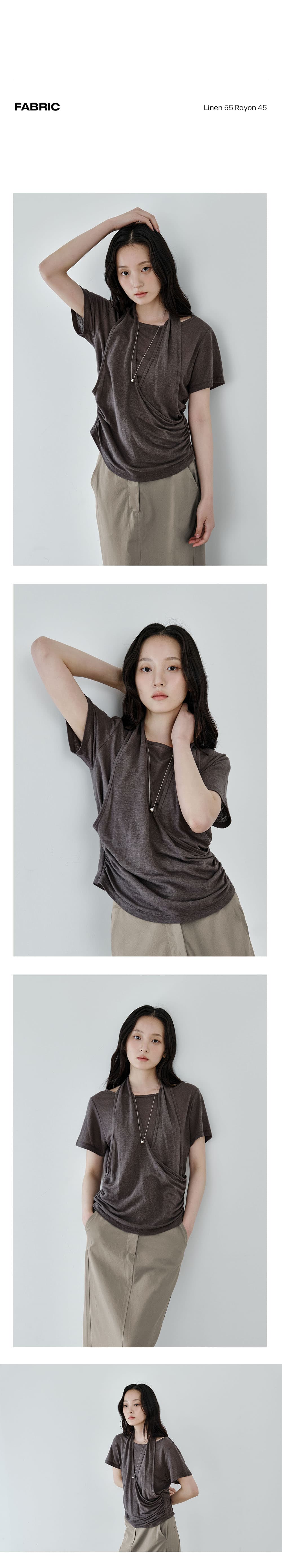 Layered Halter Drape T-Shirt (Charcoal) — vue 4