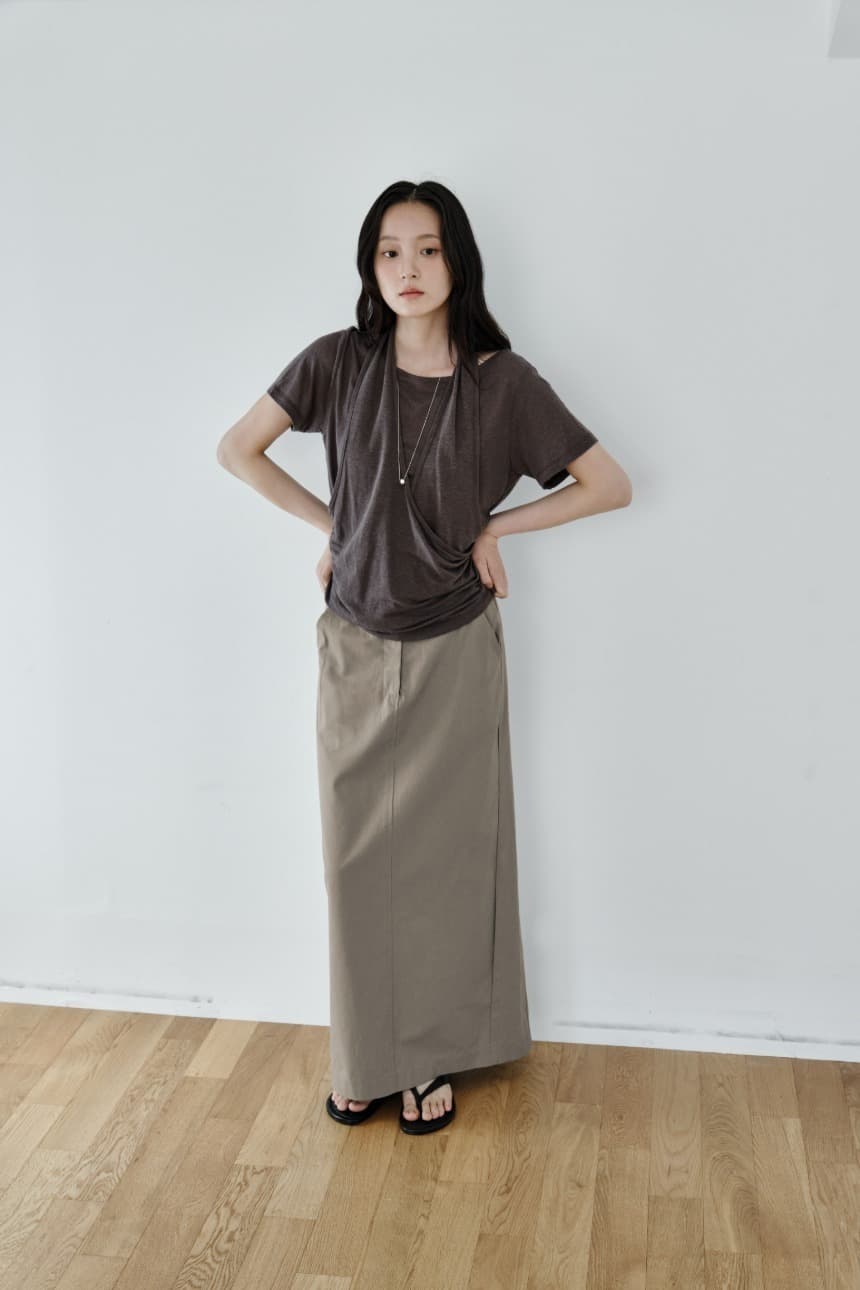 Layered Halter Drape T-Shirt (Charcoal)