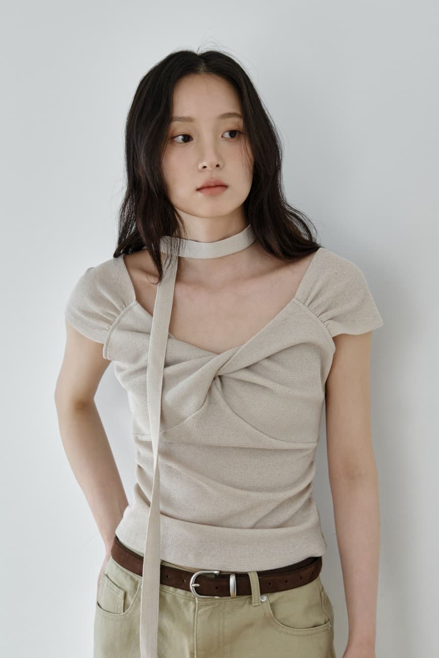 Scarf Twist Top (Beige)