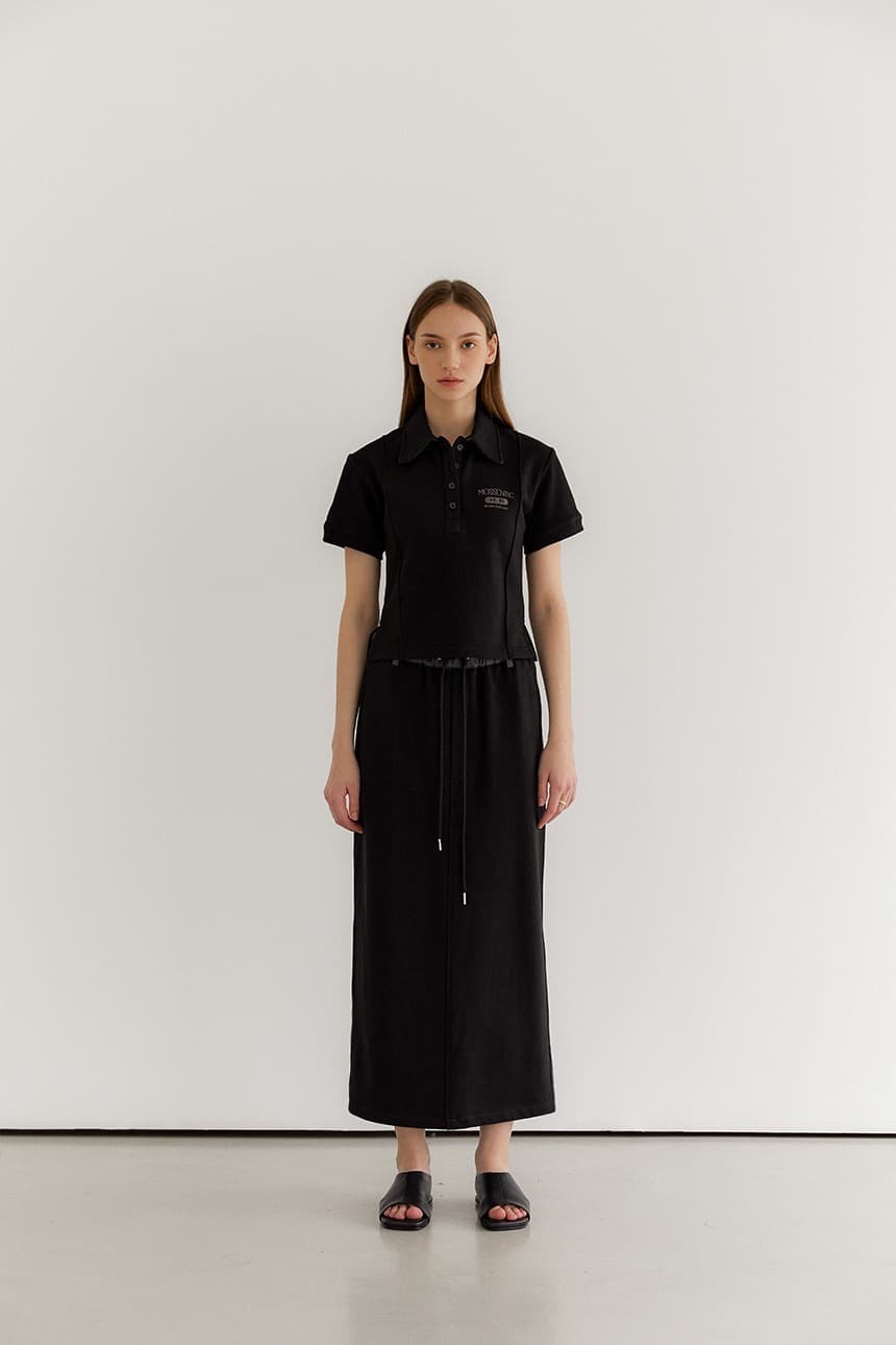 Pintuck Collar Sweat T-Shirt (Black)