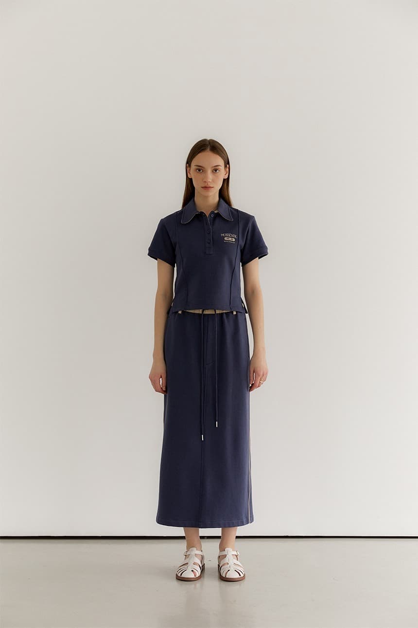 Pintuck Collar Sweat T-Shirt (Navy)