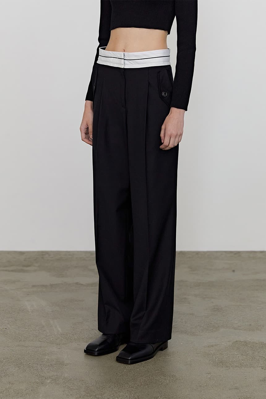 Lining Button Wide Pants (Black)