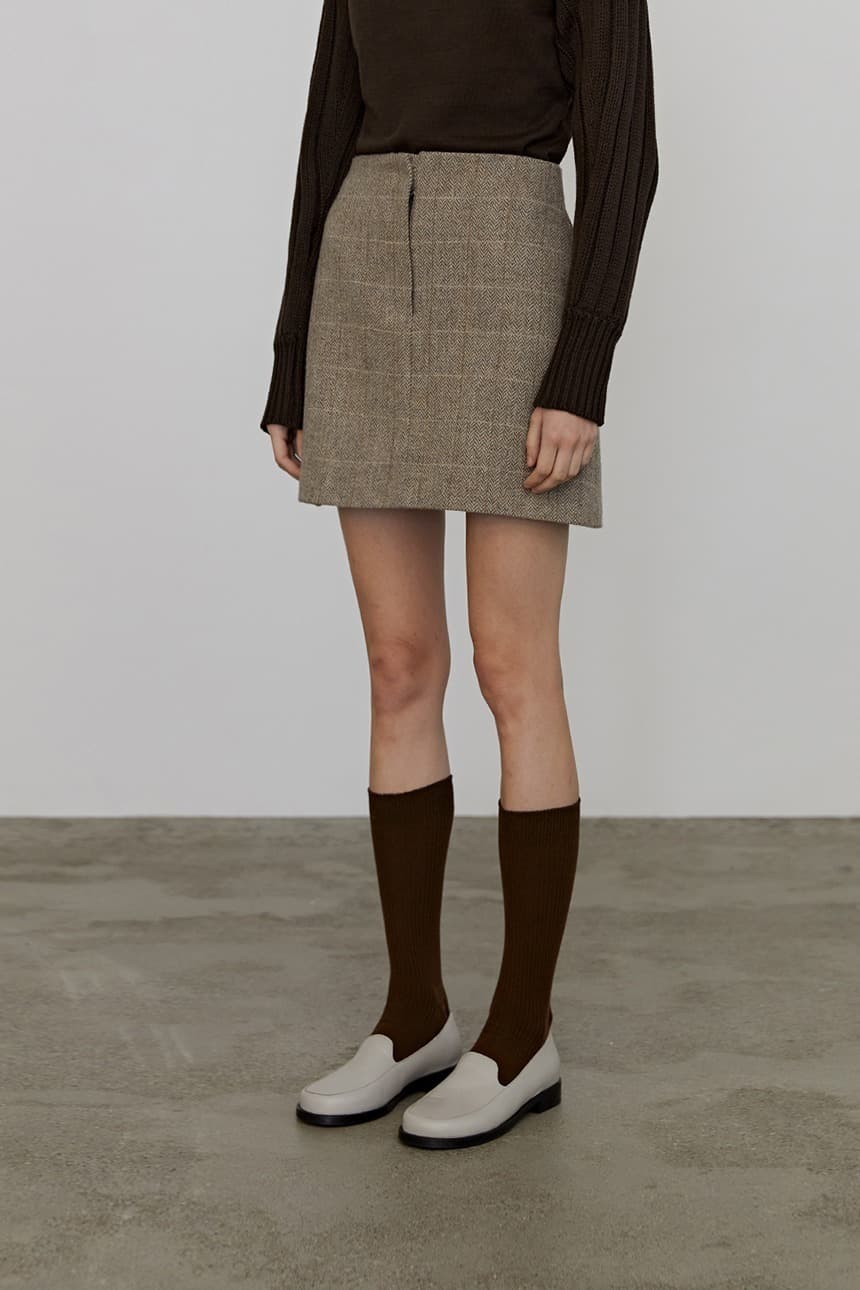 Wool Checker Mini Skirt (Gray)