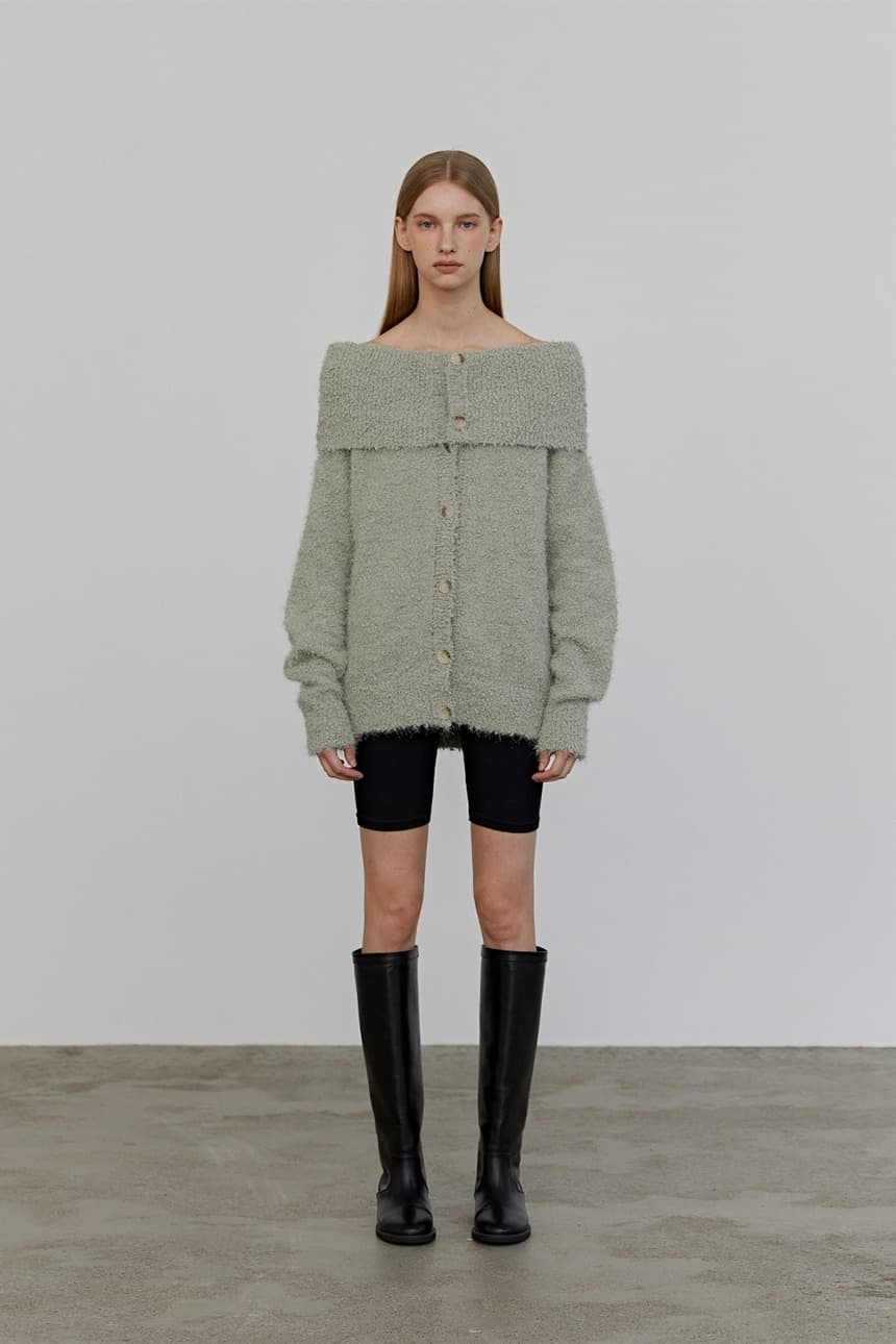 Fluffy Off Shoulder Cardigan (Sage Green)