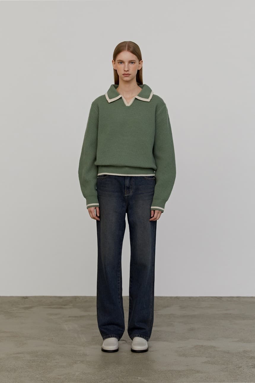 Lining Collared Knit (Moss Green)