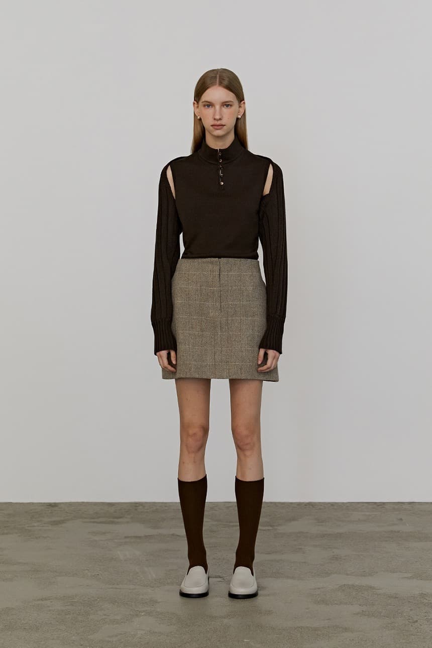 Button Sleeveless Bolero Set (Brown)