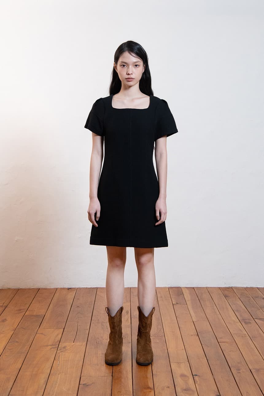 Quilting Puff Mini Dress (Black)
