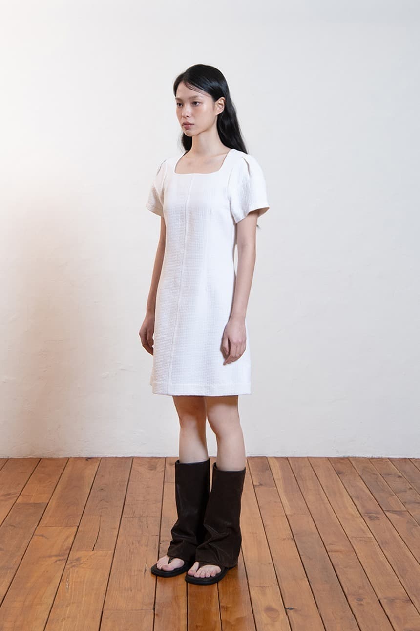 Quilting Puff Mini Dress (Ivory)