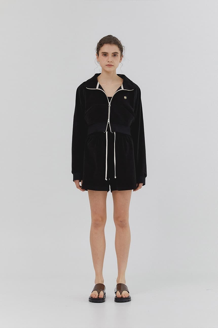 Crop Terry Zip-Up (Black)