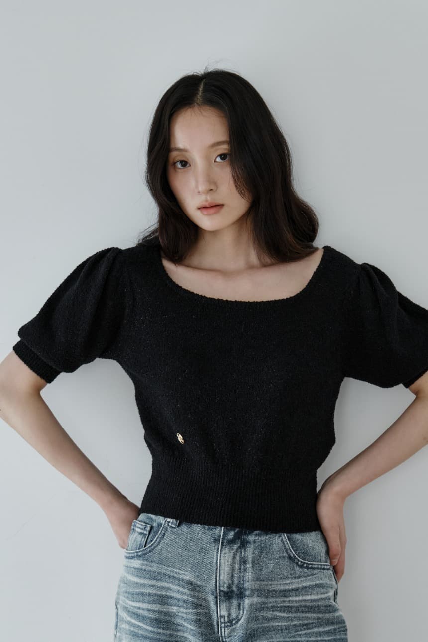 Metal Square Neck Knitwear (Black)