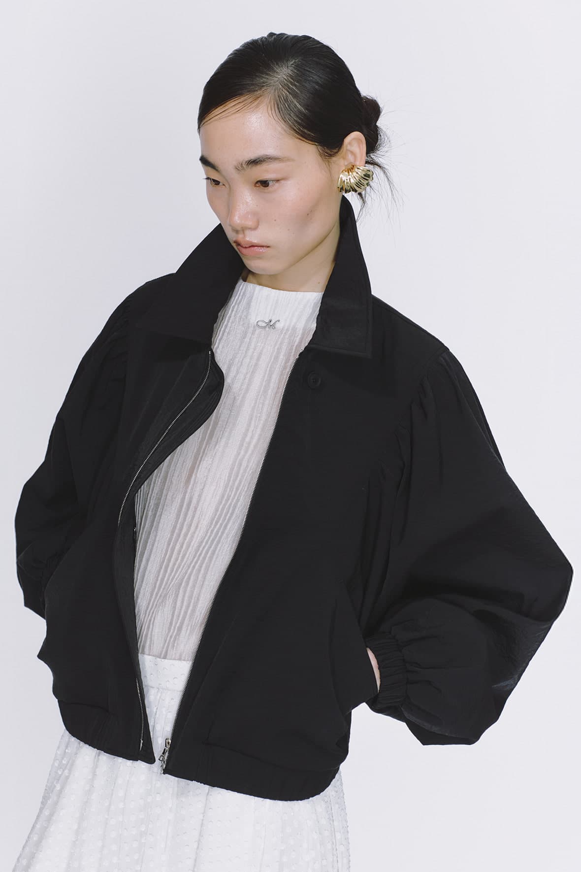 Shirred Square Armhole Insert Pocket Zip Up Jumper — vue 6