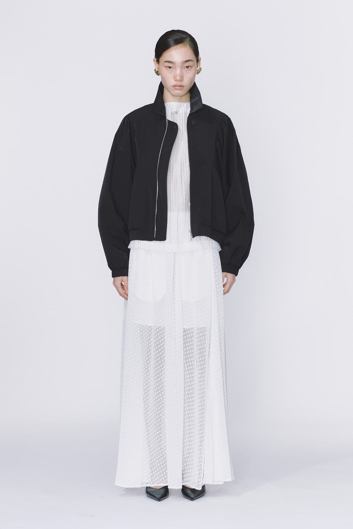 Shirred Square Armhole Insert Pocket Zip Up Jumper
