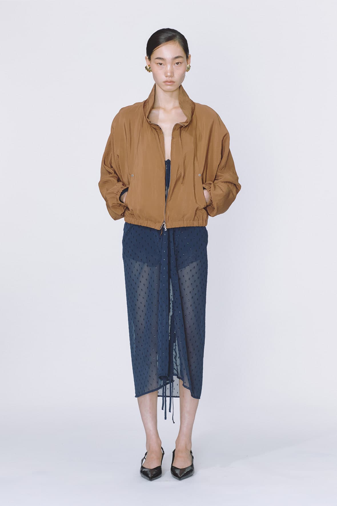 Drawstring Neck Dolman Sleeve Insert Pocket Jacket