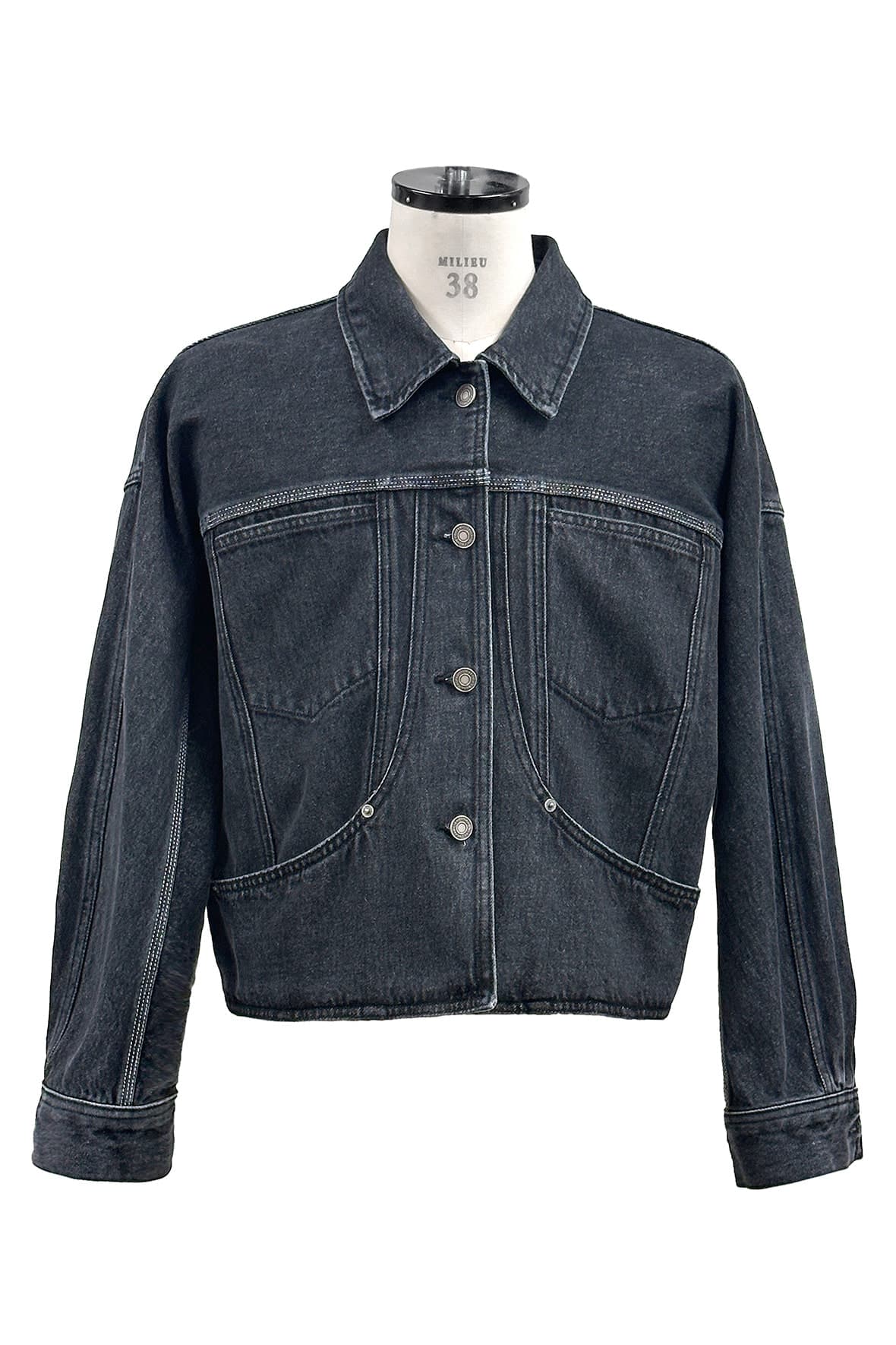 Curved Insert Pocket Dolman Sleeve Denim Jacket — vue 2