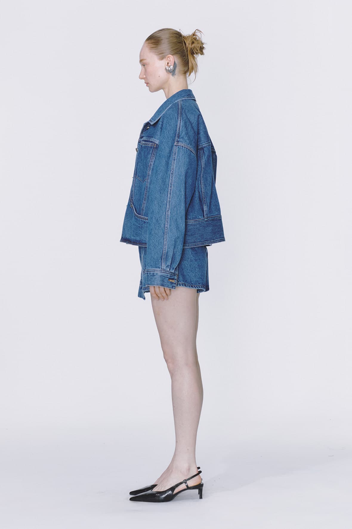 Curved Insert Pocket Dolman Sleeve Denim Jacket — vue 5