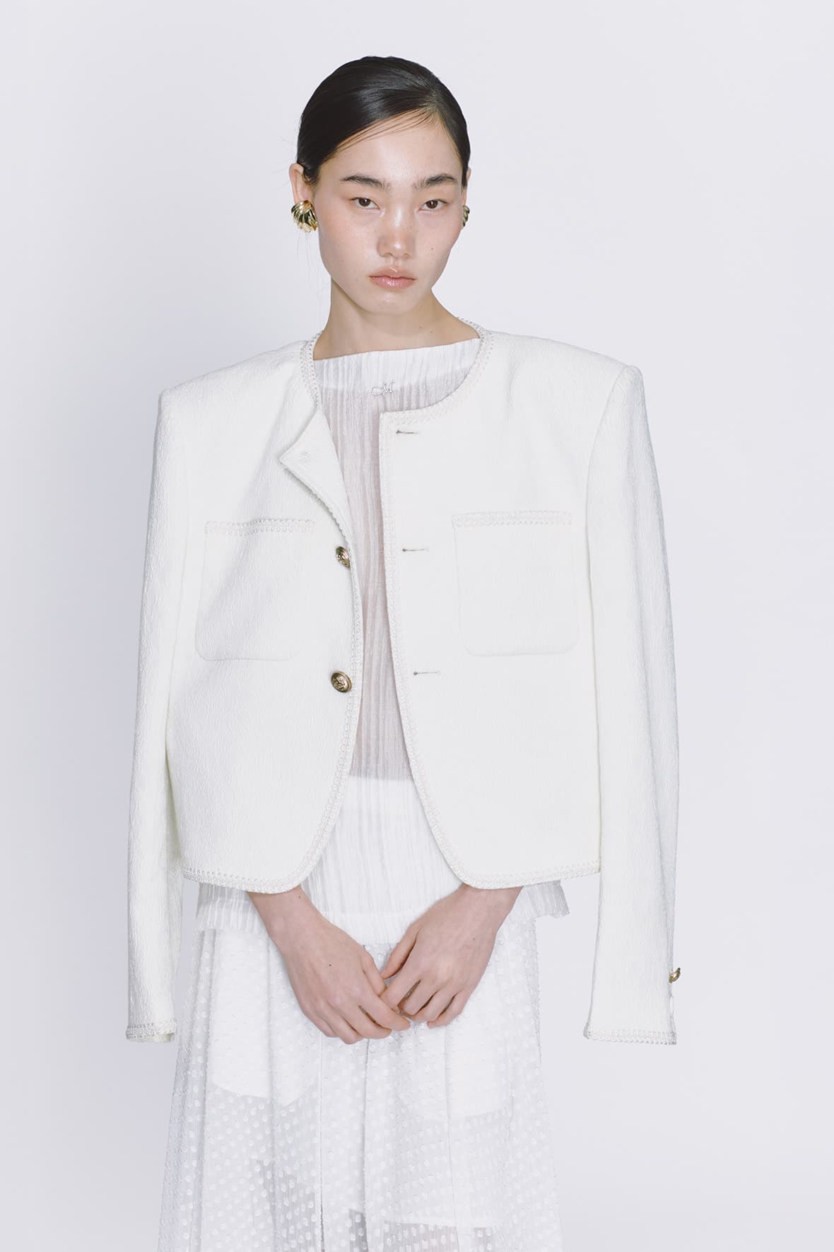 Cropped Curved Hem 2-Pocket Tweed Jacket — vue 6